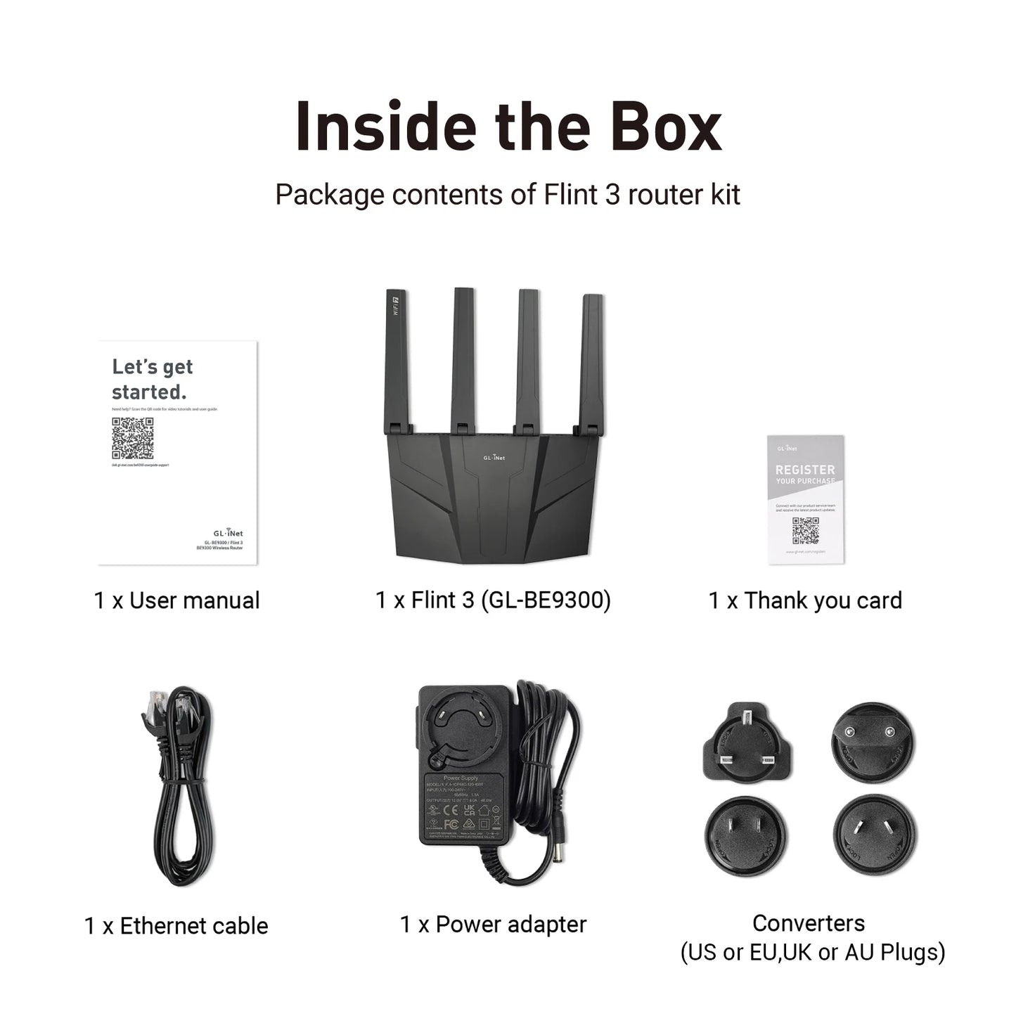 GL.iNet GL-BE9300 Flint 3 Tri-Band WiFi 7 Router High Speed Gaming Long Range 5x 2.5G VPN Compatible with Fiber Optic Modem