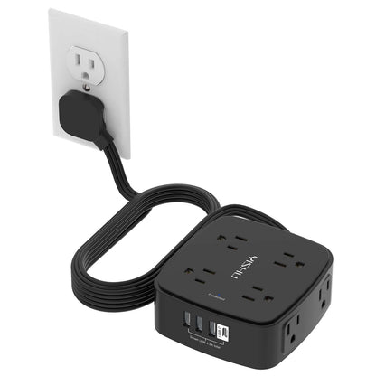 6 Ft Surge Protector Power Strip - 8 Widely Outlets with 4 USB Ports, 3 Side Outlet Extender with 6 Feet Extension Cord, Flat Plug, Wall Mount, Desk USB Charging Station, ETL,White