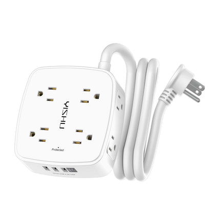 6 Ft Surge Protector Power Strip - 8 Widely Outlets with 4 USB Ports, 3 Side Outlet Extender with 6 Feet Extension Cord, Flat Plug, Wall Mount, Desk USB Charging Station, ETL,White