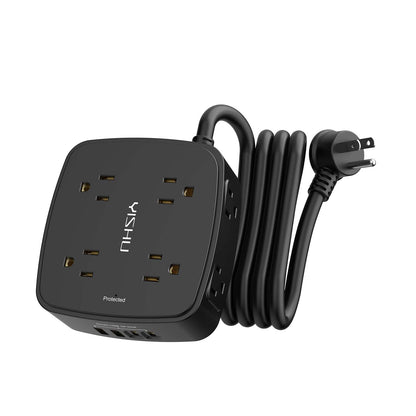 6 Ft Surge Protector Power Strip - 8 Widely Outlets with 4 USB Ports, 3 Side Outlet Extender with 6 Feet Extension Cord, Flat Plug, Wall Mount, Desk USB Charging Station, ETL,White