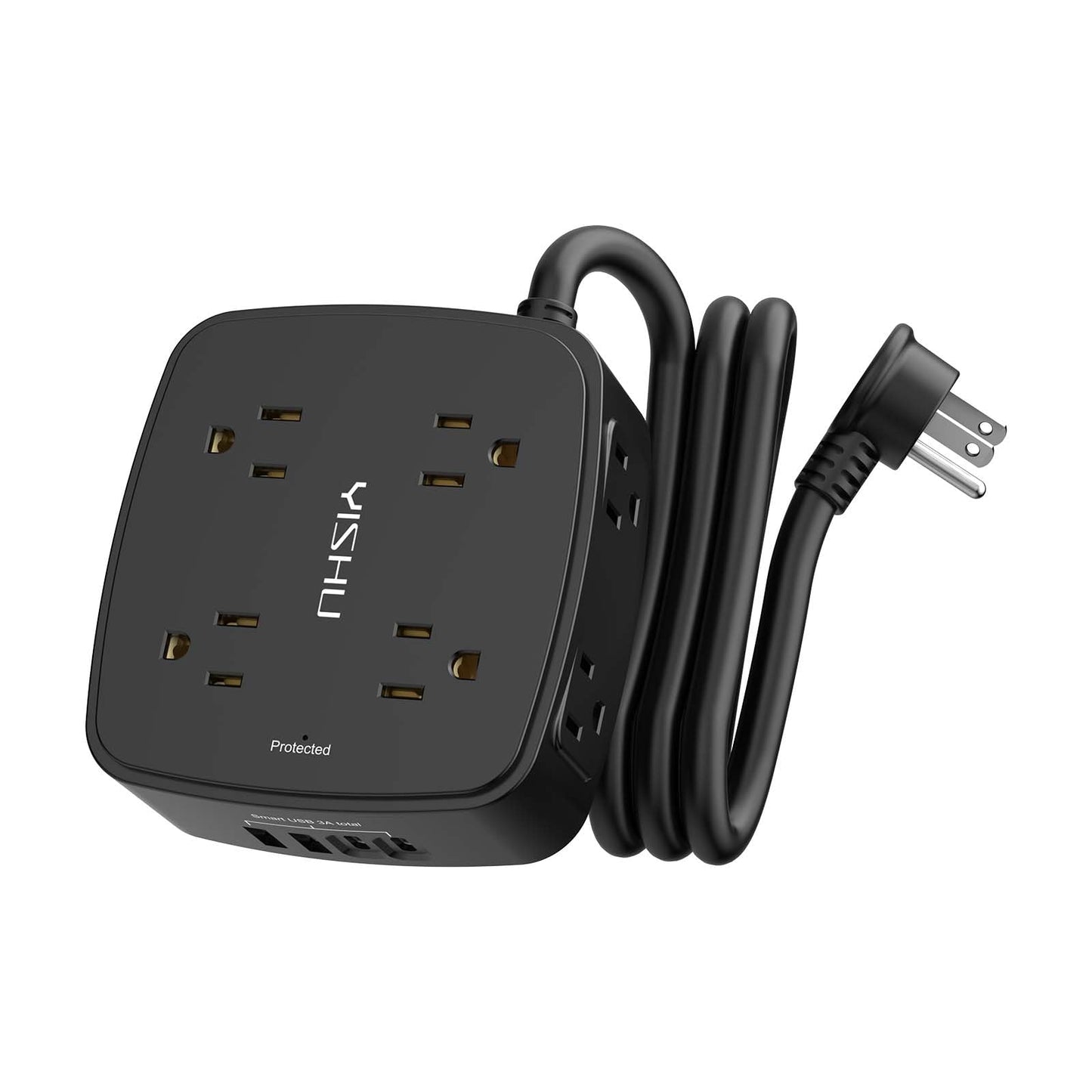 6 Ft Surge Protector Power Strip - 8 Widely Outlets with 4 USB Ports, 3 Side Outlet Extender with 6 Feet Extension Cord, Flat Plug, Wall Mount, Desk USB Charging Station, ETL,White