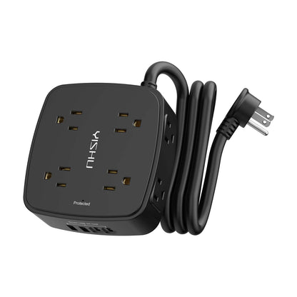6 Ft Surge Protector Power Strip - 8 Widely Outlets with 4 USB Ports, 3 Side Outlet Extender with 6 Feet Extension Cord, Flat Plug, Wall Mount, Desk USB Charging Station, ETL,White