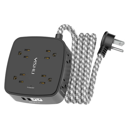 6 Ft Surge Protector Power Strip - 8 Widely Outlets with 4 USB Ports, 3 Side Outlet Extender with 6 Feet Extension Cord, Flat Plug, Wall Mount, Desk USB Charging Station, ETL,White