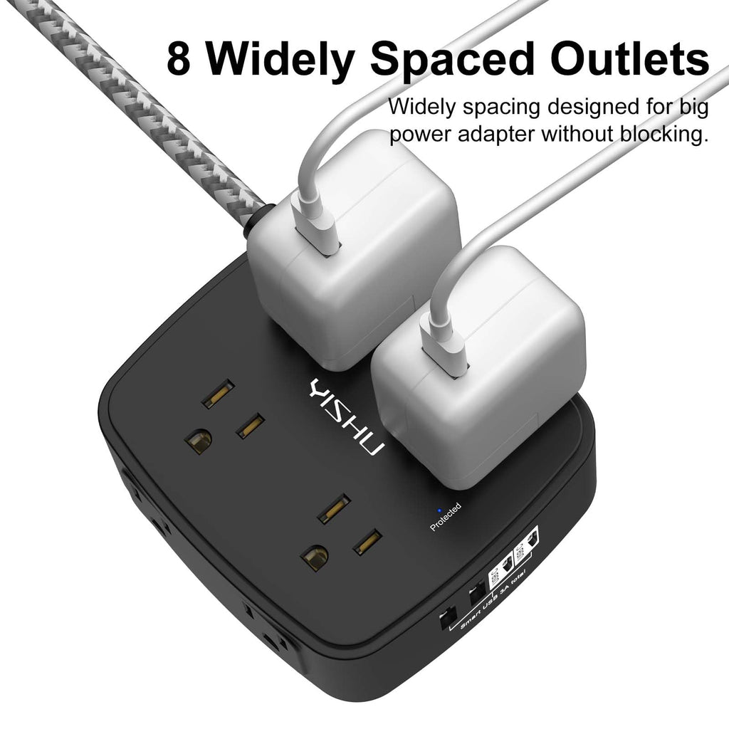 6 Ft Surge Protector Power Strip - 8 Widely Outlets with 4 USB Ports, 3 Side Outlet Extender with 6 Feet Extension Cord, Flat Plug, Wall Mount, Desk USB Charging Station, ETL,White