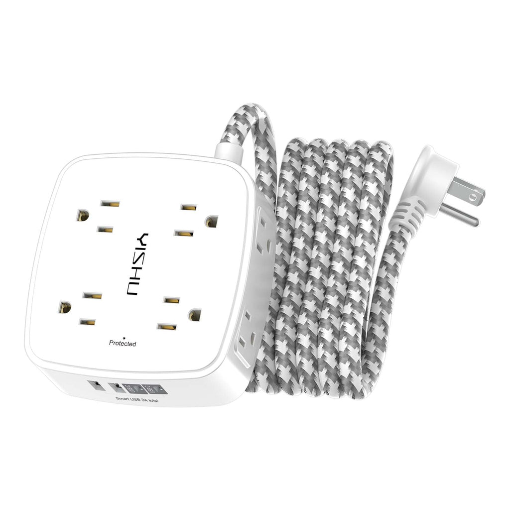 6 Ft Surge Protector Power Strip - 8 Widely Outlets with 4 USB Ports, 3 Side Outlet Extender with 6 Feet Extension Cord, Flat Plug, Wall Mount, Desk USB Charging Station, ETL,White