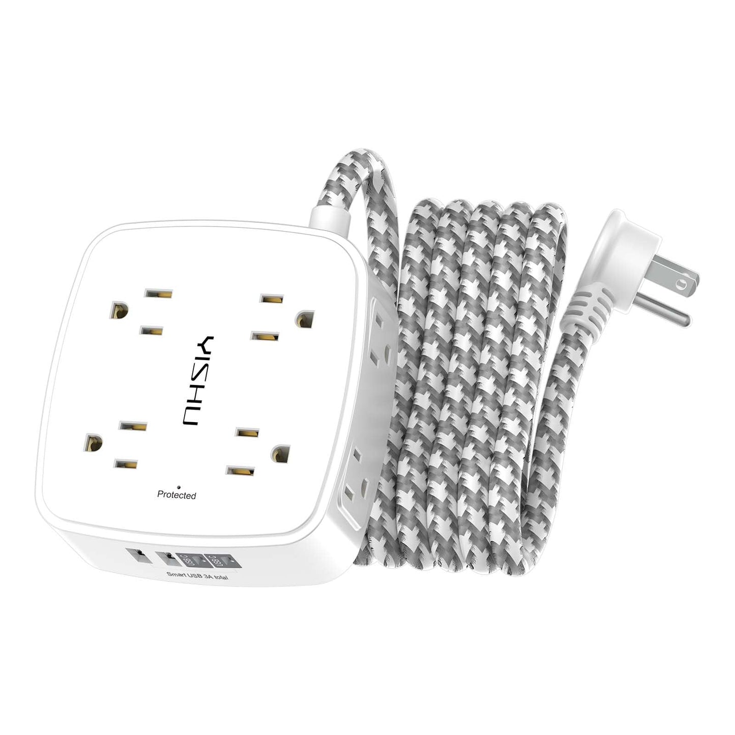6 Ft Surge Protector Power Strip - 8 Widely Outlets with 4 USB Ports, 3 Side Outlet Extender with 6 Feet Extension Cord, Flat Plug, Wall Mount, Desk USB Charging Station, ETL,White