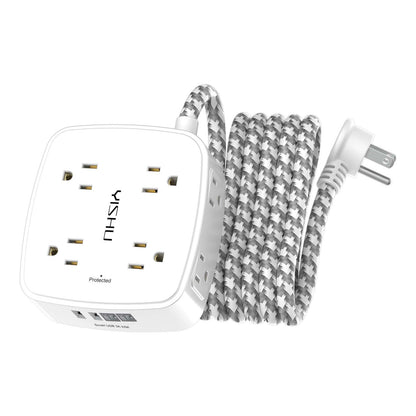 6 Ft Surge Protector Power Strip - 8 Widely Outlets with 4 USB Ports, 3 Side Outlet Extender with 6 Feet Extension Cord, Flat Plug, Wall Mount, Desk USB Charging Station, ETL,White