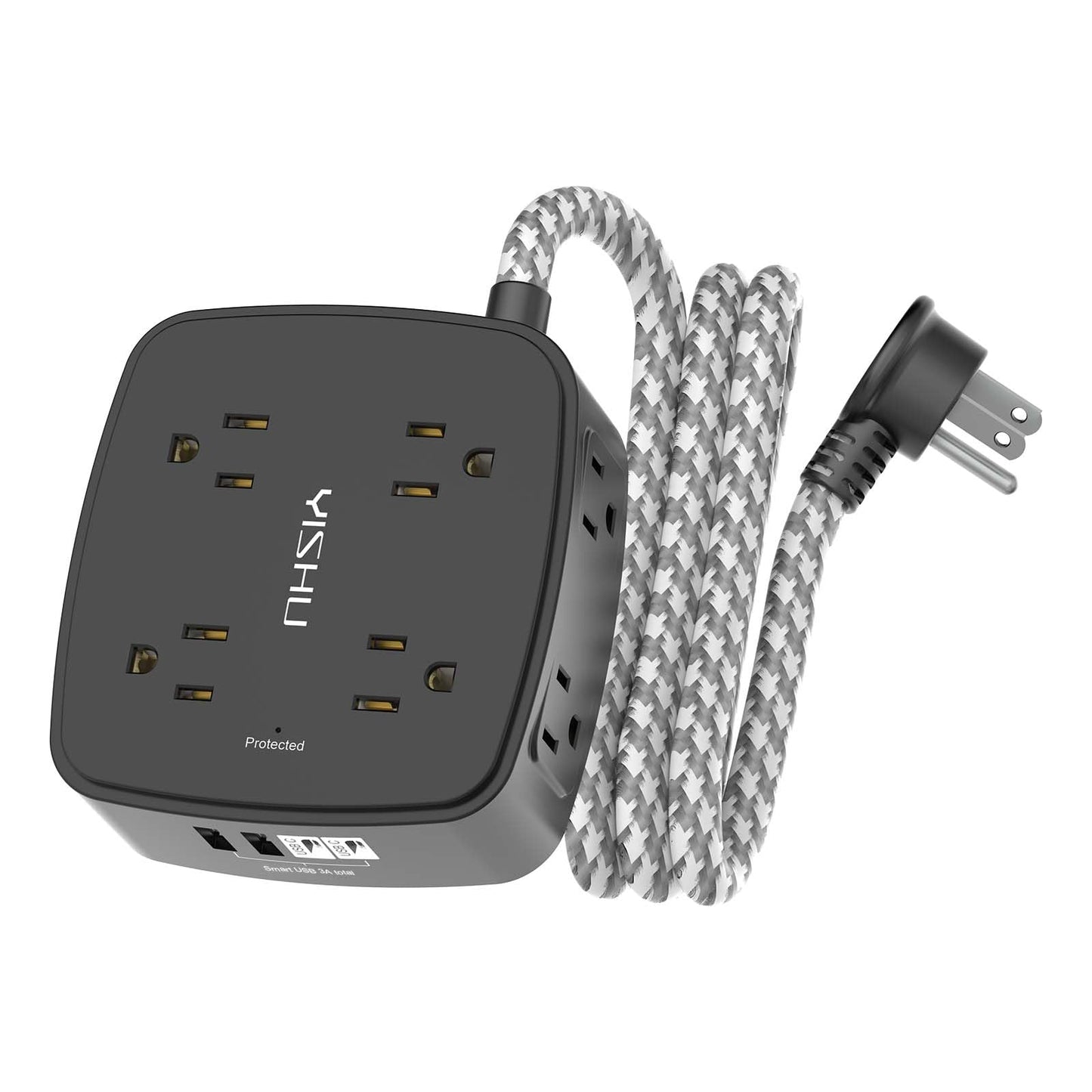 6 Ft Surge Protector Power Strip - 8 Widely Outlets with 4 USB Ports, 3 Side Outlet Extender with 6 Feet Extension Cord, Flat Plug, Wall Mount, Desk USB Charging Station, ETL,White