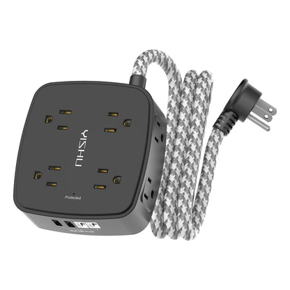 6 Ft Surge Protector Power Strip - 8 Widely Outlets with 4 USB Ports, 3 Side Outlet Extender with 6 Feet Extension Cord, Flat Plug, Wall Mount, Desk USB Charging Station, ETL,White