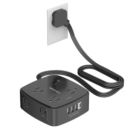 6 Ft Surge Protector Power Strip - 8 Widely Outlets with 4 USB Ports, 3 Side Outlet Extender with 6 Feet Extension Cord, Flat Plug, Wall Mount, Desk USB Charging Station, ETL,White