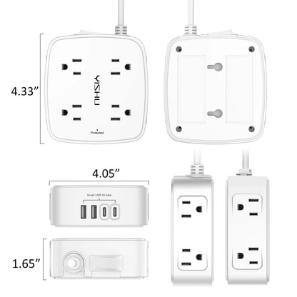 6 Ft Surge Protector Power Strip - 8 Widely Outlets with 4 USB Ports, 3 Side Outlet Extender with 6 Feet Extension Cord, Flat Plug, Wall Mount, Desk USB Charging Station, ETL,White