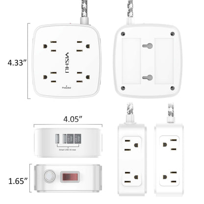 6 Ft Surge Protector Power Strip - 8 Widely Outlets with 4 USB Ports, 3 Side Outlet Extender with 6 Feet Extension Cord, Flat Plug, Wall Mount, Desk USB Charging Station, ETL,White