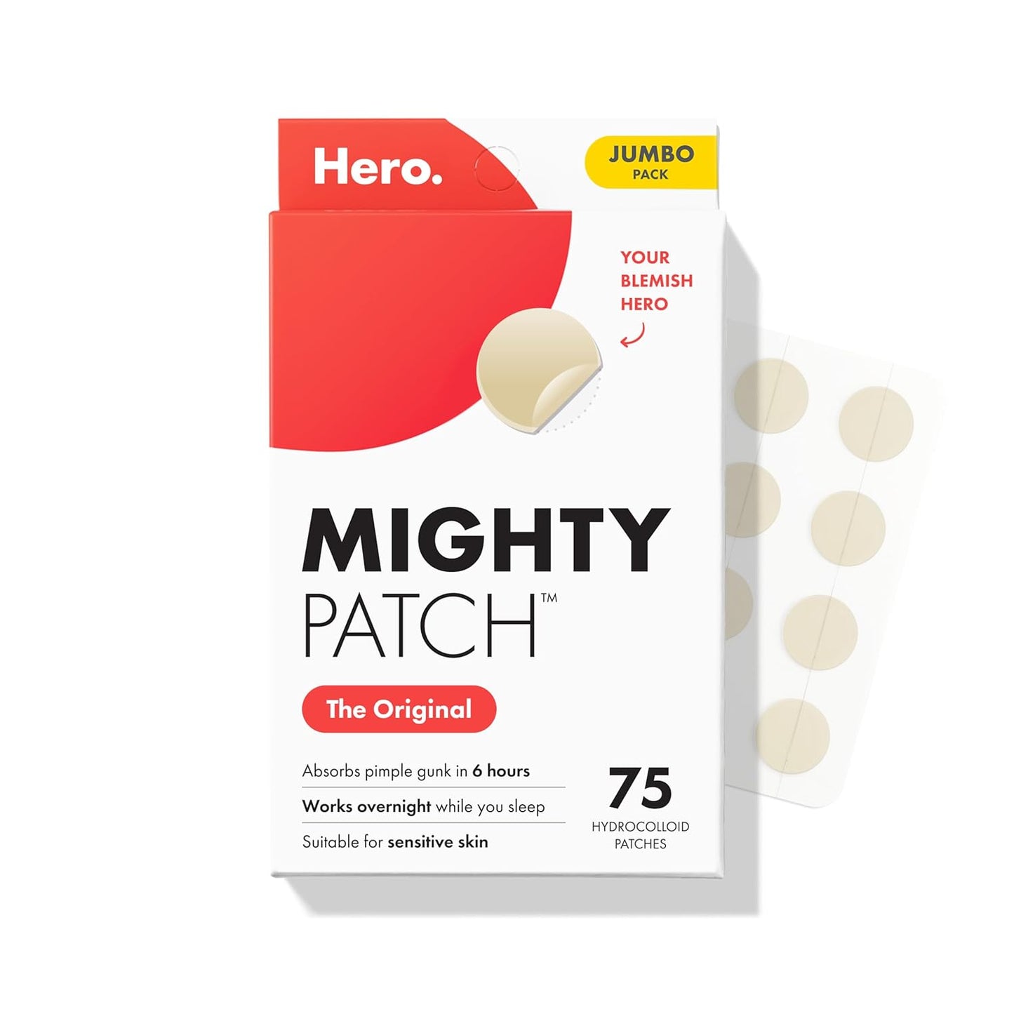 Mighty Patch Original from Hero Cosmetics - Hydrocolloid Acne Pimple Patch for Zits and Blemishes, Spot Treatment Stickers for Face and Skin, Vegan and Cruelty Free (36 Count)