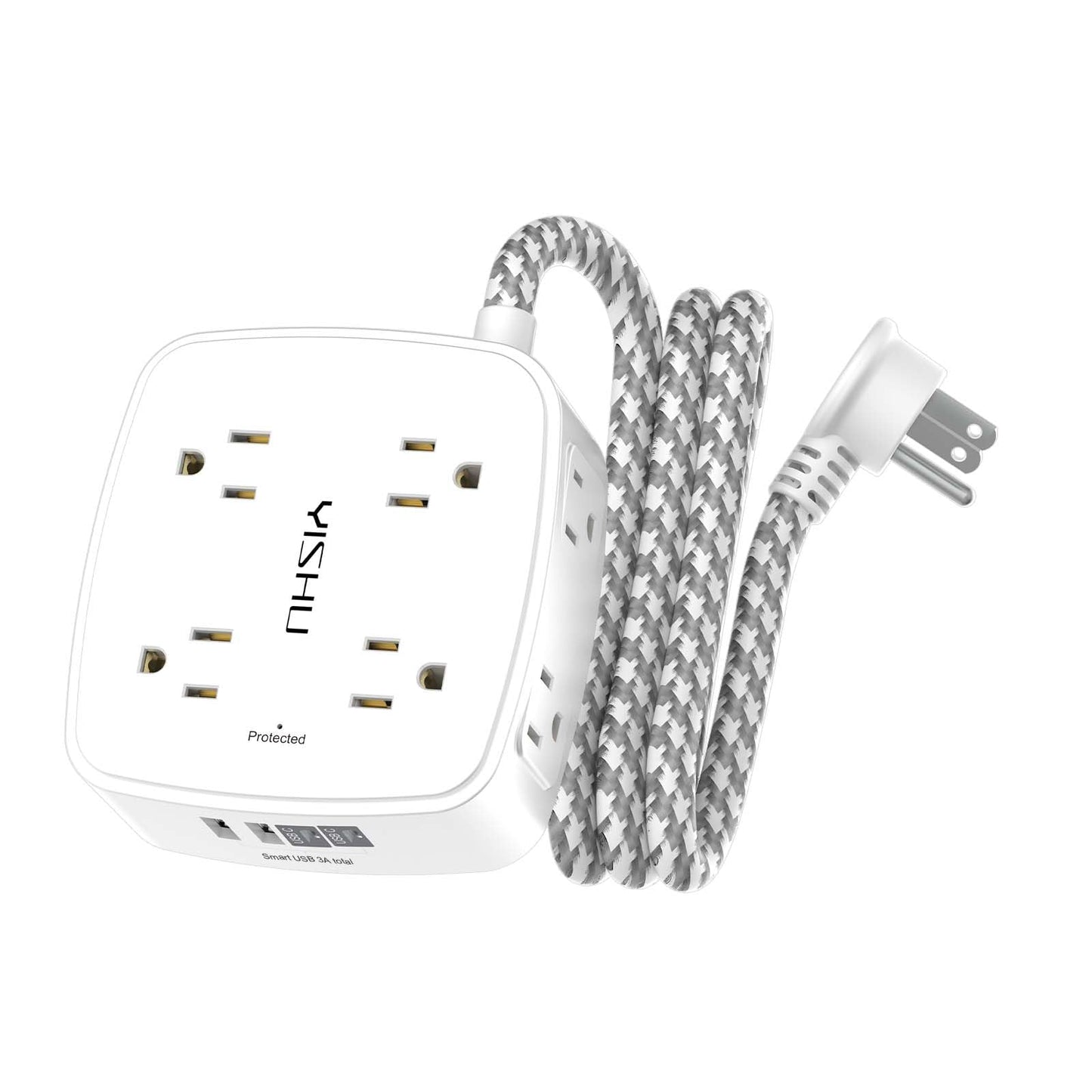 6 Ft Surge Protector Power Strip - 8 Widely Outlets with 4 USB Ports, 3 Side Outlet Extender with 6 Feet Extension Cord, Flat Plug, Wall Mount, Desk USB Charging Station, ETL,White