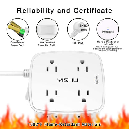 6 Ft Surge Protector Power Strip - 8 Widely Outlets with 4 USB Ports, 3 Side Outlet Extender with 6 Feet Extension Cord, Flat Plug, Wall Mount, Desk USB Charging Station, ETL,White