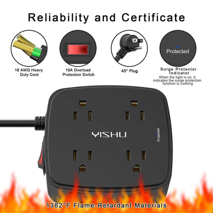 6 Ft Surge Protector Power Strip - 8 Widely Outlets with 4 USB Ports, 3 Side Outlet Extender with 6 Feet Extension Cord, Flat Plug, Wall Mount, Desk USB Charging Station, ETL,White