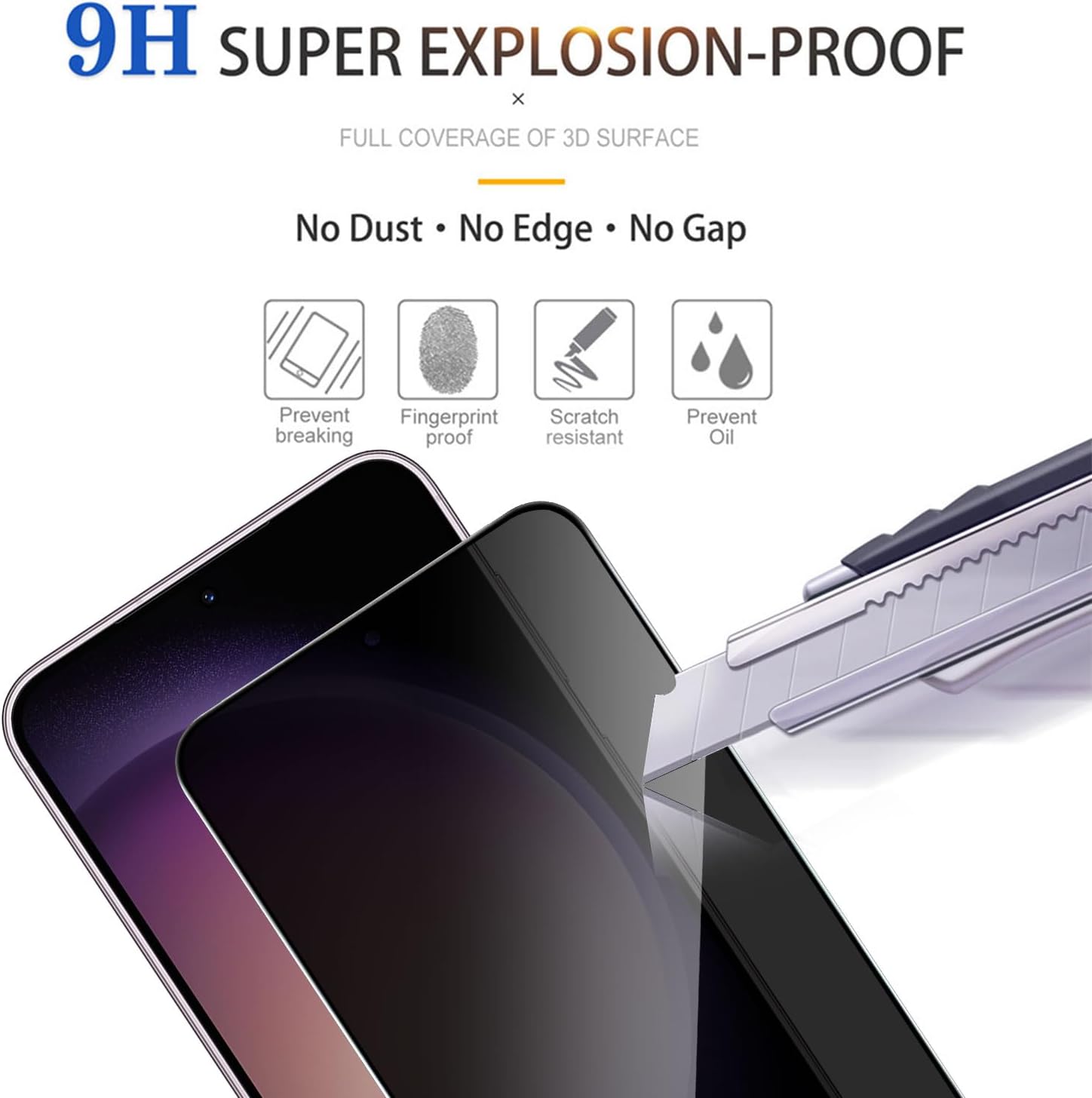 2 Pack Privacy Screen Protector for Samsung Galaxy S23 [Anti-Spy Tempered Glass] [Fingerprint Unlock Support], Anti-Scratch, Bubble-Free, Easy Install 9H Protective Glass for Galaxy S23