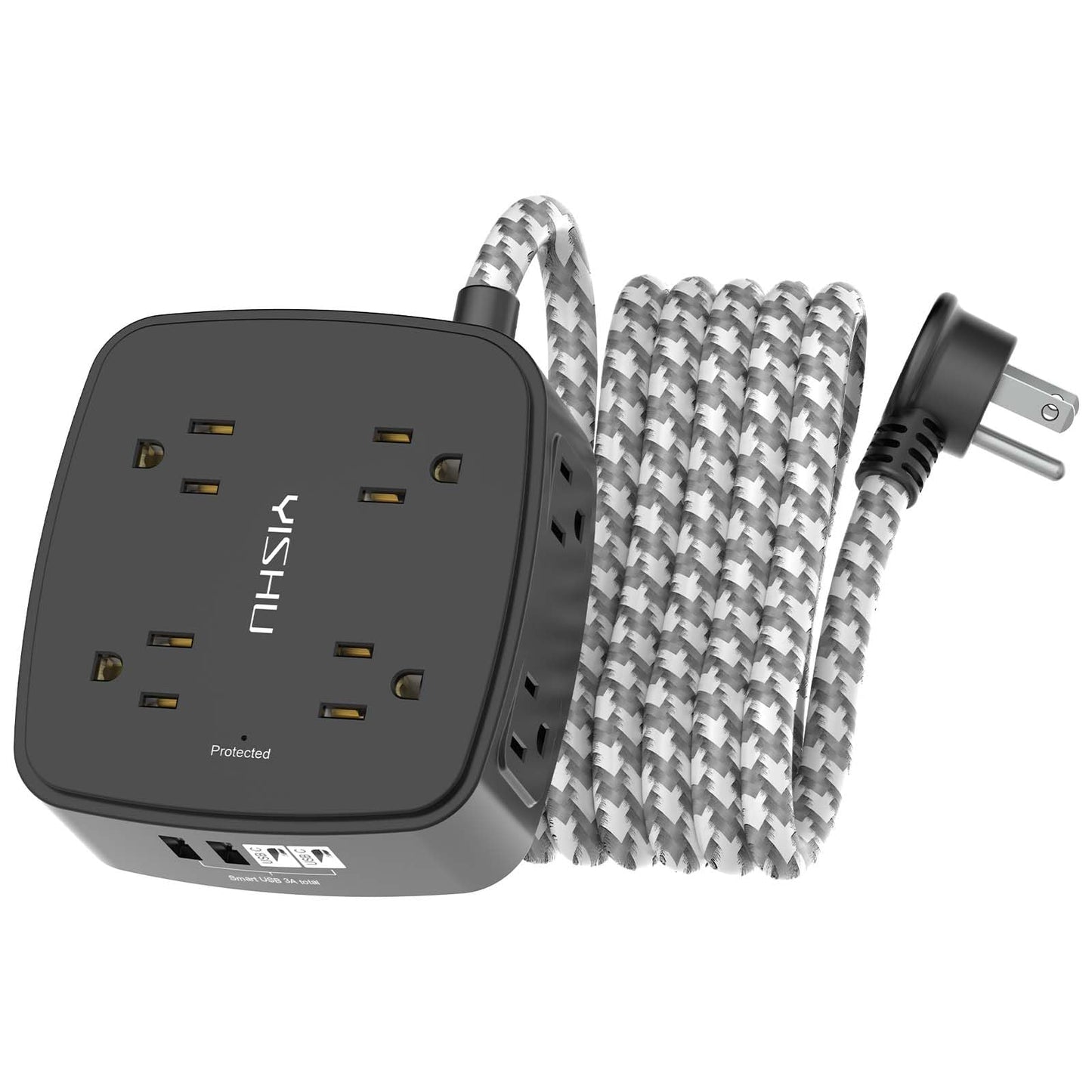 6 Ft Surge Protector Power Strip - 8 Widely Outlets with 4 USB Ports, 3 Side Outlet Extender with 6 Feet Extension Cord, Flat Plug, Wall Mount, Desk USB Charging Station, ETL,White
