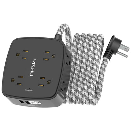 6 Ft Surge Protector Power Strip - 8 Widely Outlets with 4 USB Ports, 3 Side Outlet Extender with 6 Feet Extension Cord, Flat Plug, Wall Mount, Desk USB Charging Station, ETL,White