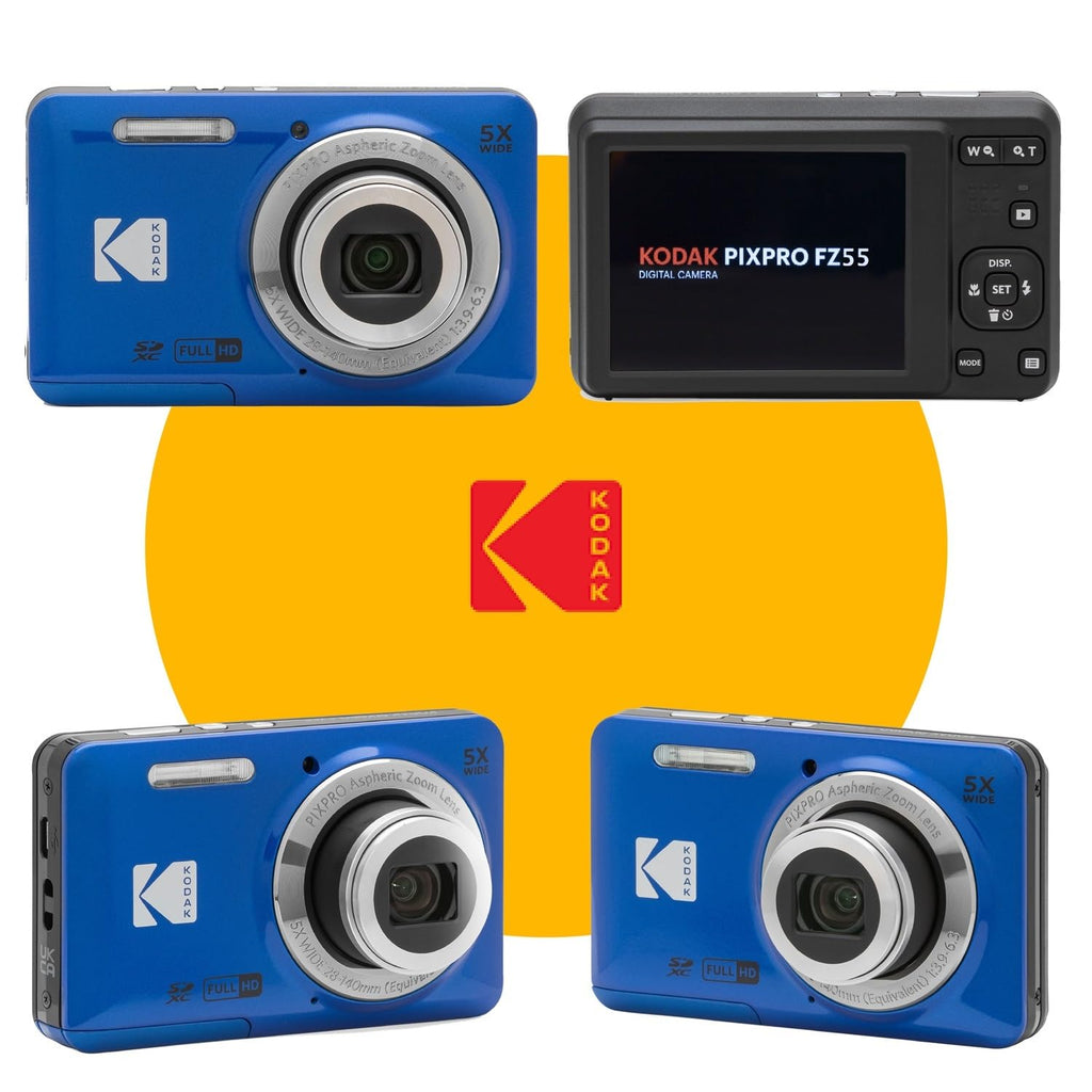 KODAK PIXPRO FZ55 16MP Digital Point & Shoot Camera, 5X Optical Zoom, 28mm Wide Angle, 1080P Full HD Video, Bundle with 32GB SD Card, Protective Case, and Hi-Speed Card Reader (Black)