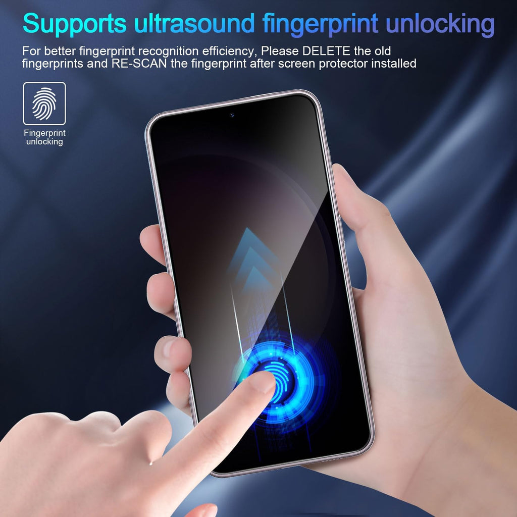 2 Pack Privacy Screen Protector for Samsung Galaxy S23 [Anti-Spy Tempered Glass] [Fingerprint Unlock Support], Anti-Scratch, Bubble-Free, Easy Install 9H Protective Glass for Galaxy S23