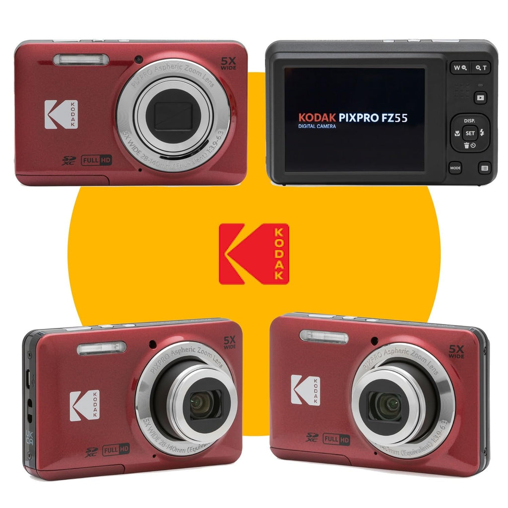 KODAK PIXPRO FZ55 16MP Digital Point & Shoot Camera, 5X Optical Zoom, 28mm Wide Angle, 1080P Full HD Video, Bundle with 32GB SD Card, Protective Case, and Hi-Speed Card Reader (Black)