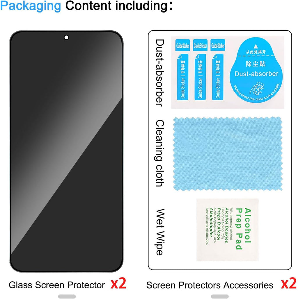 2 Pack Privacy Screen Protector for Samsung Galaxy S23 [Anti-Spy Tempered Glass] [Fingerprint Unlock Support], Anti-Scratch, Bubble-Free, Easy Install 9H Protective Glass for Galaxy S23