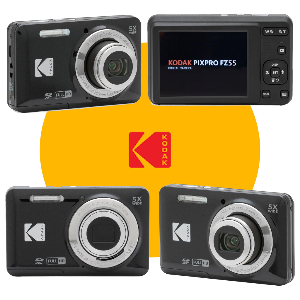 KODAK PIXPRO FZ55 16MP Digital Point & Shoot Camera, 5X Optical Zoom, 28mm Wide Angle, 1080P Full HD Video, Bundle with 32GB SD Card, Protective Case, and Hi-Speed Card Reader (Black)