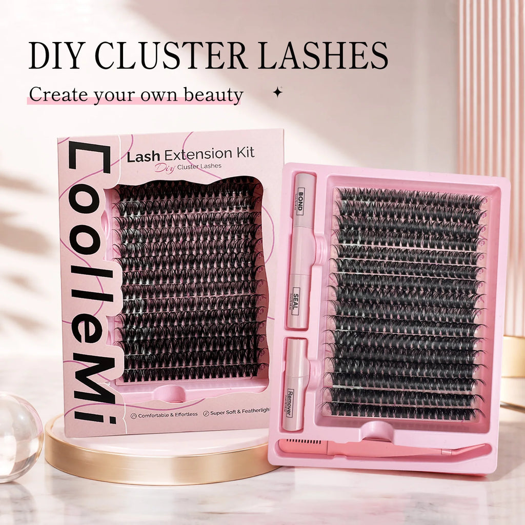 320PCS DIY Cluster Lashes Kit Fierce 60D | D Curl 10-18mm Mixed Dense Manga Lash Clusters | Heat Bonded Fox Eye Individual Lashes with Bond and Seal | Waterproof Long-Lasting Home Makeup