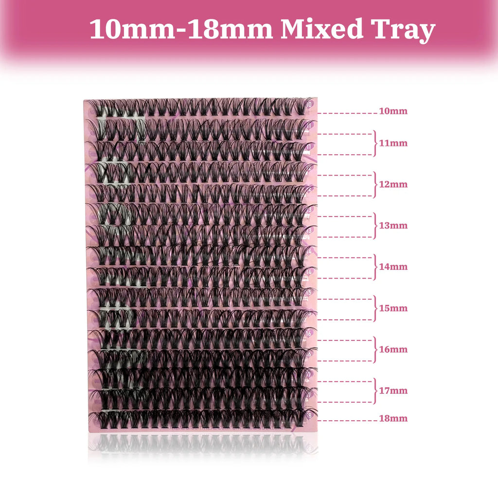 320PCS DIY Cluster Lashes Kit Fierce 60D | D Curl 10-18mm Mixed Dense Manga Lash Clusters | Heat Bonded Fox Eye Individual Lashes with Bond and Seal | Waterproof Long-Lasting Home Makeup