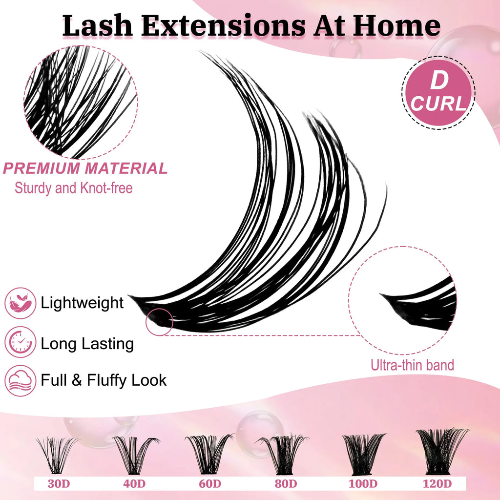 320PCS DIY Cluster Lashes Kit Fierce 60D | D Curl 10-18mm Mixed Dense Manga Lash Clusters | Heat Bonded Fox Eye Individual Lashes with Bond and Seal | Waterproof Long-Lasting Home Makeup