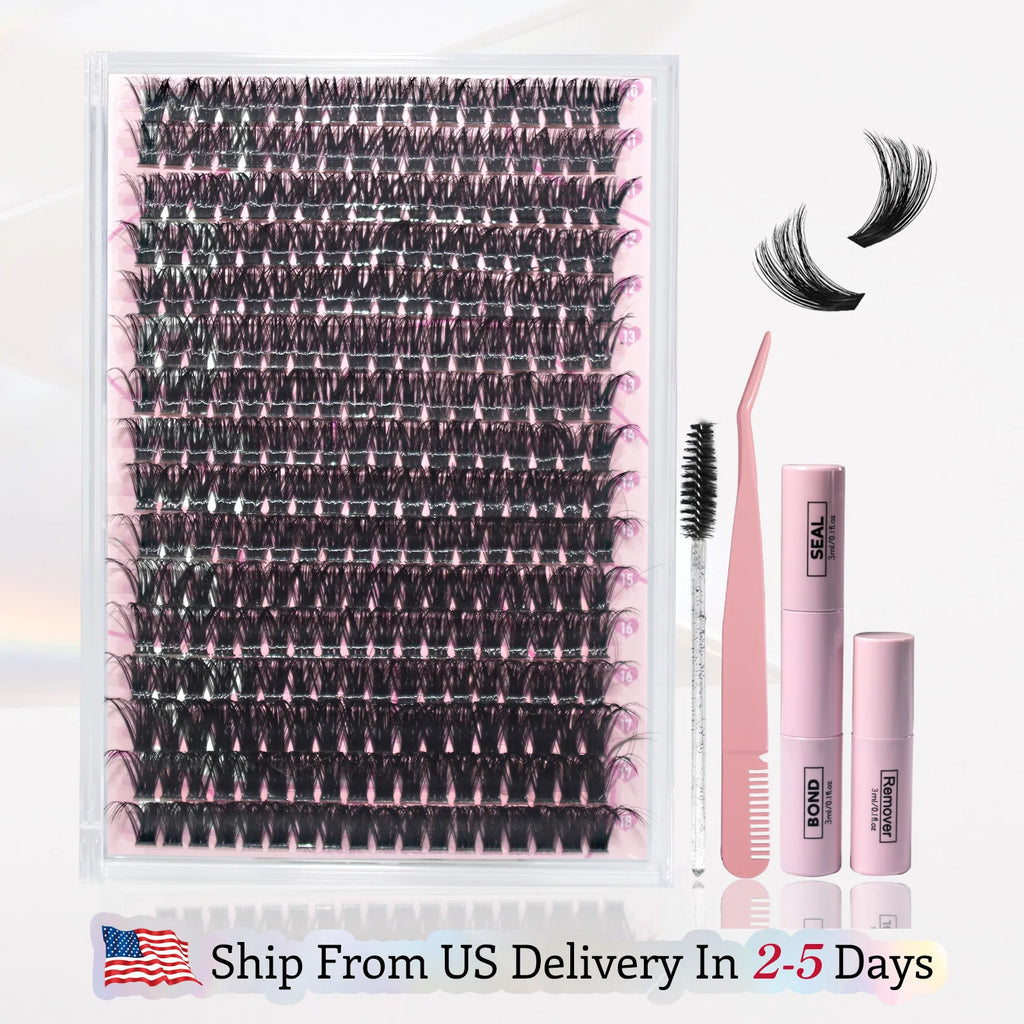 320PCS DIY Cluster Lashes Kit Fierce 60D | D Curl 10-18mm Mixed Dense Manga Lash Clusters | Heat Bonded Fox Eye Individual Lashes with Bond and Seal | Waterproof Long-Lasting Home Makeup