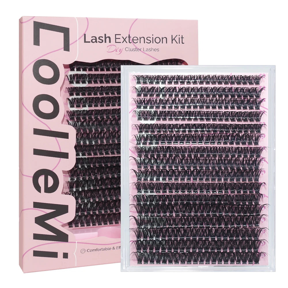 320PCS DIY Cluster Lashes Kit Fierce 60D | D Curl 10-18mm Mixed Dense Manga Lash Clusters | Heat Bonded Fox Eye Individual Lashes with Bond and Seal | Waterproof Long-Lasting Home Makeup