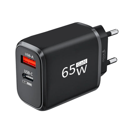 PD 65W GaN 2 In 1 EU/US Plug USB Charger Dual Ports USB Type C Fast Charging Wall Charger Portable Quick Charging Power Adapter