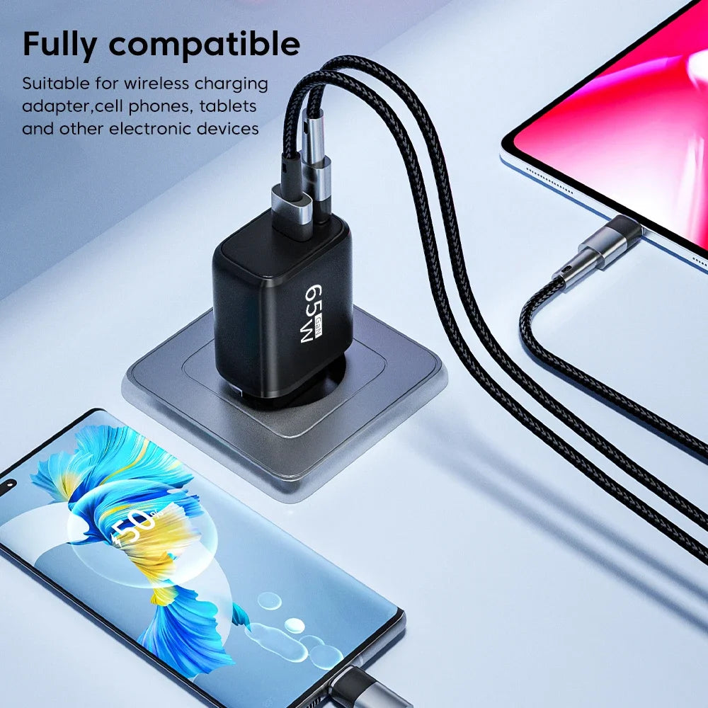 PD 65W GaN 2 In 1 EU/US Plug USB Charger Dual Ports USB Type C Fast Charging Wall Charger Portable Quick Charging Power Adapter