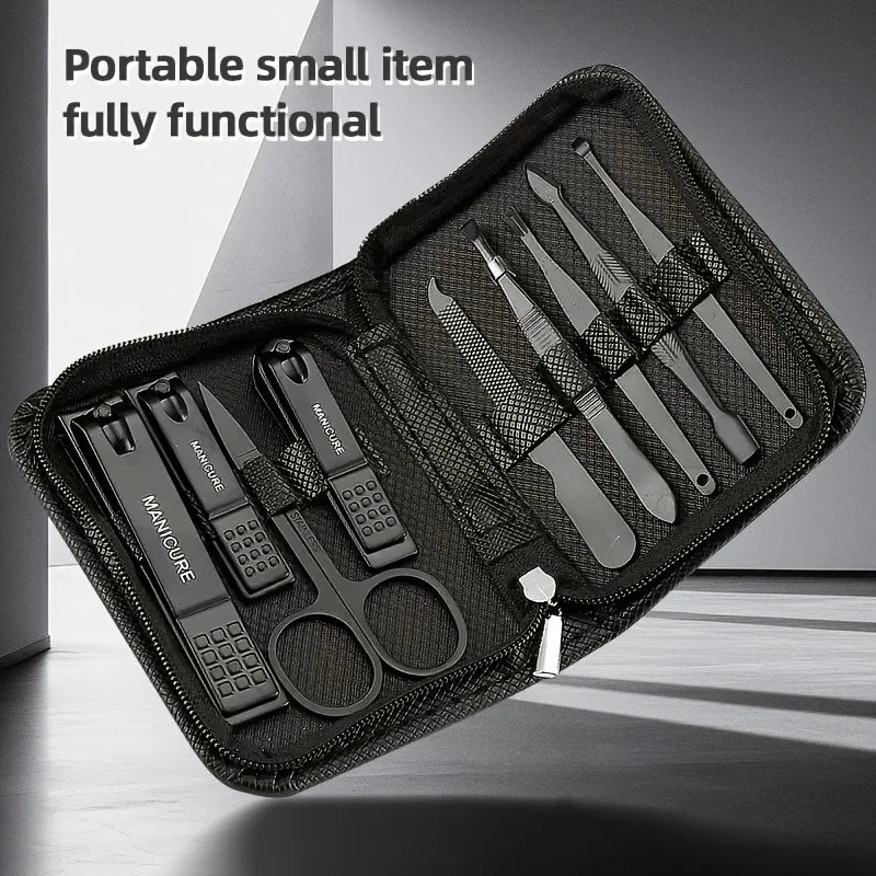 6/9pcs Professional Nail Care Kit with Travel Case Stainless Steel Nail Clipper Cuticle Plier Hand Foot Care Tools Modern Design