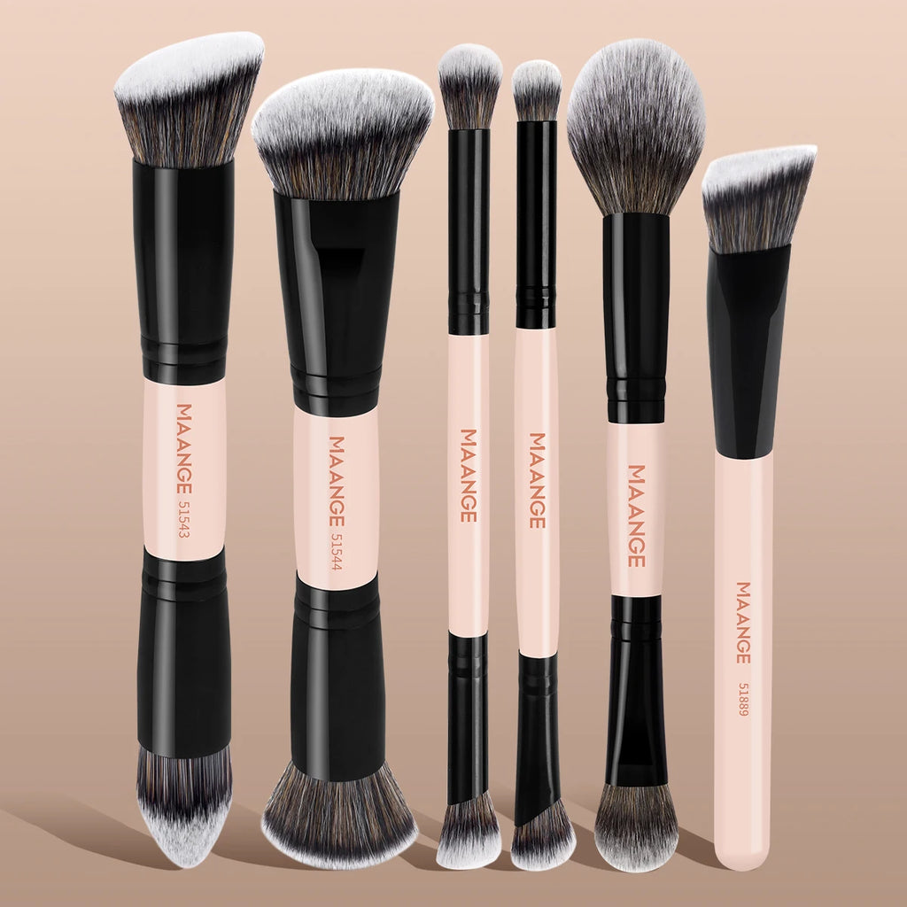 MAANGE 6pcs Makeup Brushes Set Double Head Foundation Brush Concealer Brush Blending Eyeshadow Brushes Set Portable Beauty Tools