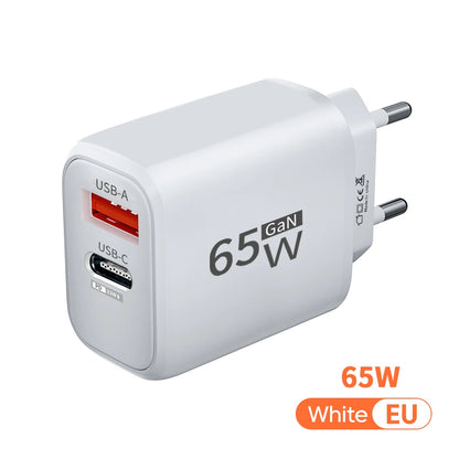 PD 65W GaN 2 In 1 EU/US Plug USB Charger Dual Ports USB Type C Fast Charging Wall Charger Portable Quick Charging Power Adapter