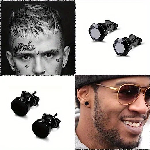 4-14 Pairs Earrings For Men, Black Earrings Mens Earrings, Stainless Steel Stud Earrings For Women Huggie Hoop Earrings Set