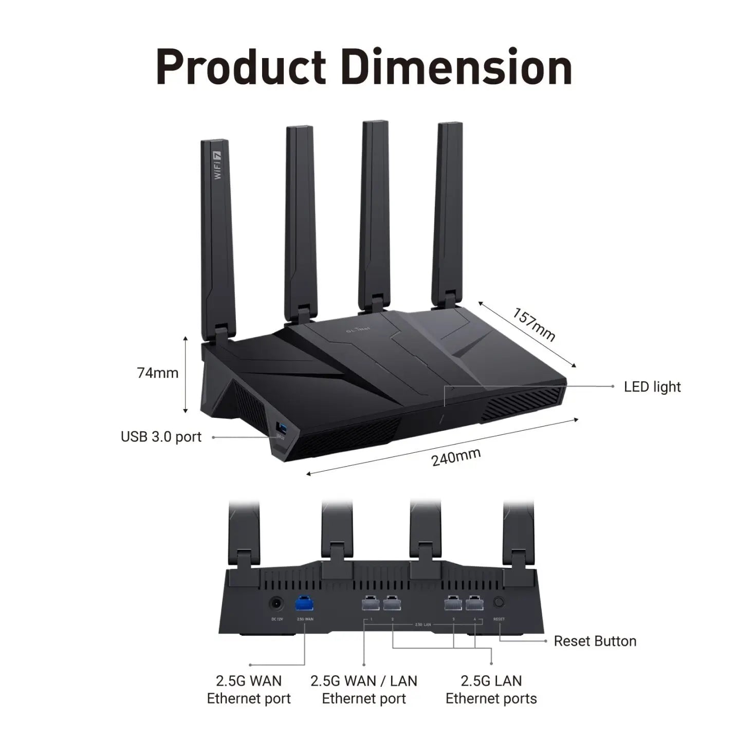 GL.iNet GL-BE9300 Flint 3 Tri-Band WiFi 7 Router High Speed Gaming Long Range 5x 2.5G VPN Compatible with Fiber Optic Modem