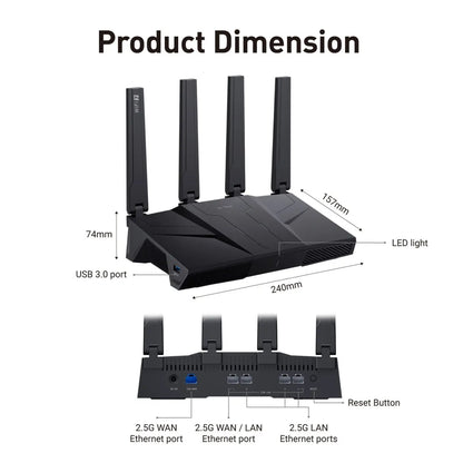 GL.iNet GL-BE9300 Flint 3 Tri-Band WiFi 7 Router High Speed Gaming Long Range 5x 2.5G VPN Compatible with Fiber Optic Modem