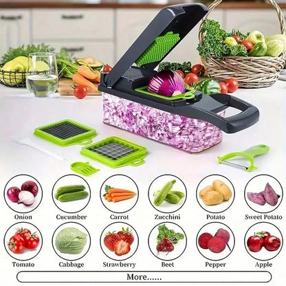 [Vegetable Slicer] 16-In-1 Vegetable Chopper, Professional Onion Chopper, Multi-Functional Food Chopper, Kitchen Vegetable Slicer And Dicer, Vegetable Chopper With 8 Blades, Carrot Chopper With Container Father Gift