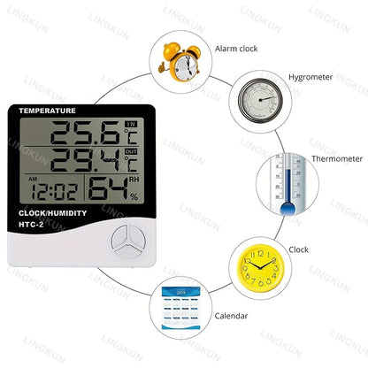 LED Thermometer Thermo-Hygrometer Multifunction Electronic Clock Temperature Humidity Meter Weather Station for Home With Alarm