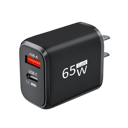 PD 65W GaN 2 In 1 EU/US Plug USB Charger Dual Ports USB Type C Fast Charging Wall Charger Portable Quick Charging Power Adapter
