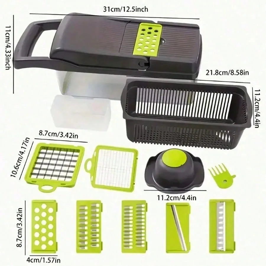 [Vegetable Slicer] 16-In-1 Vegetable Chopper, Professional Onion Chopper, Multi-Functional Food Chopper, Kitchen Vegetable Slicer And Dicer, Vegetable Chopper With 8 Blades, Carrot Chopper With Container Father Gift