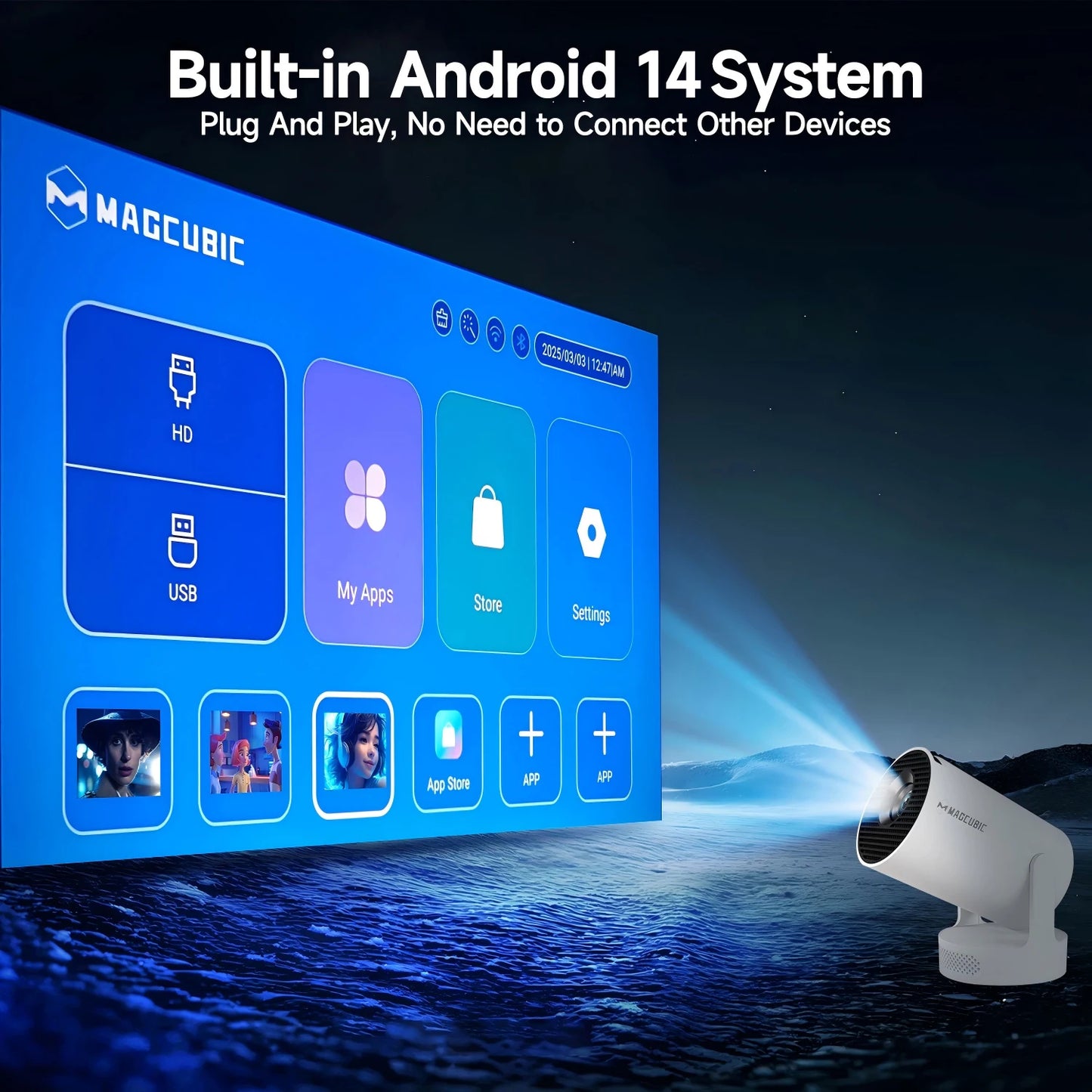 Magcubic 8K Wifi6 Projector 290ANSI Android 14 Dual WIFI Allwinner H726 BT5.0 1280*720P Home Cinema Outdoor portable HY300 Pro +