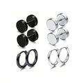 4-14 Pairs Earrings For Men, Black Earrings Mens Earrings, Stainless Steel Stud Earrings For Women Huggie Hoop Earrings Set