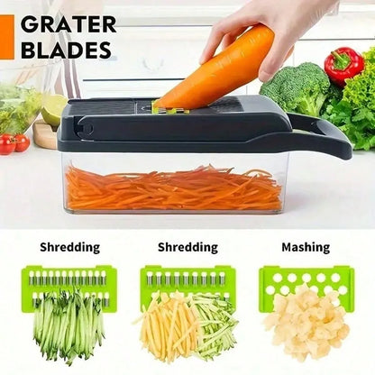 [Vegetable Slicer] 16-In-1 Vegetable Chopper, Professional Onion Chopper, Multi-Functional Food Chopper, Kitchen Vegetable Slicer And Dicer, Vegetable Chopper With 8 Blades, Carrot Chopper With Container Father Gift