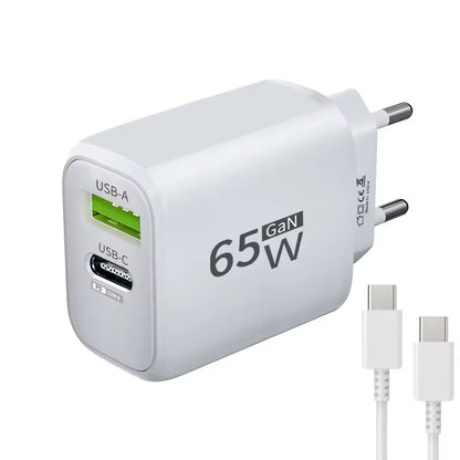PD 65W GaN 2 In 1 EU/US Plug USB Charger Dual Ports USB Type C Fast Charging Wall Charger Portable Quick Charging Power Adapter