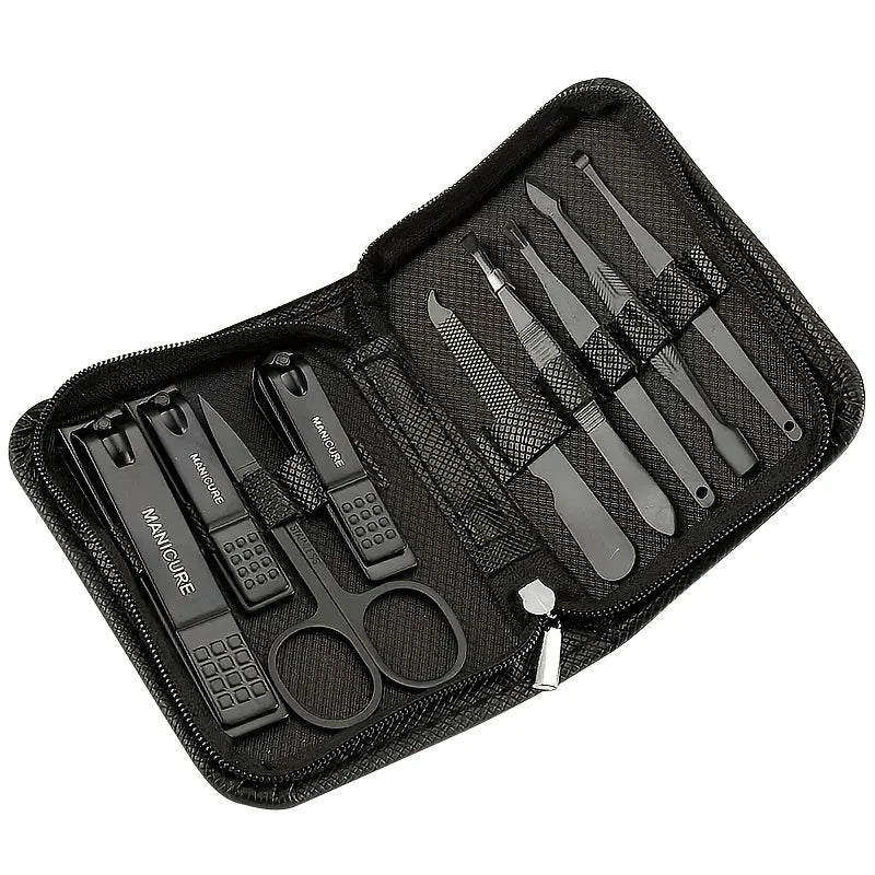 6/9pcs Professional Nail Care Kit with Travel Case Stainless Steel Nail Clipper Cuticle Plier Hand Foot Care Tools Modern Design